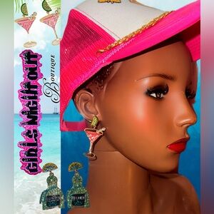 2-Pairs!! Cocktail Martini Drop Earrings  & Tequila Bottle
